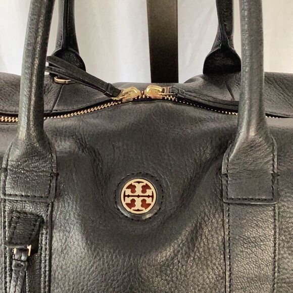 Tory Burch Black Leather Boston Handbag Purse Top Handle W/ Dust Bag - Picture 13 of 15